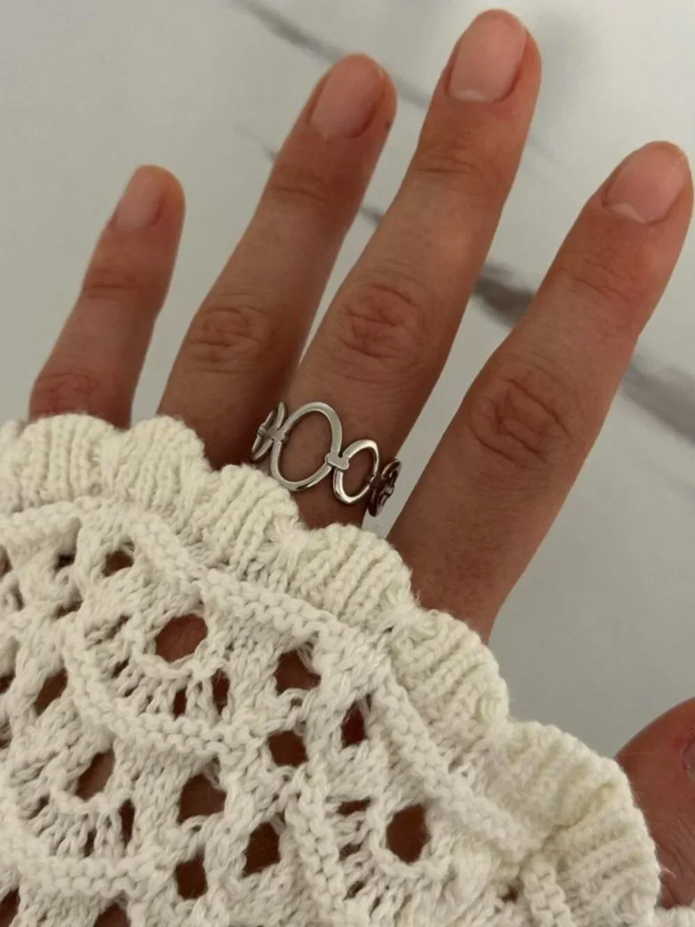 Sku0599 Vintage Silver Women Minimalist Adjustable Ring Stainless steel+gift bag